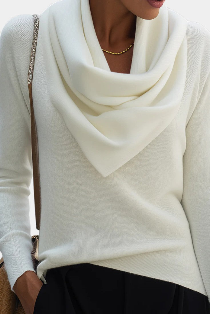 Imane Draped Neck Lightweight Knit Sweater
