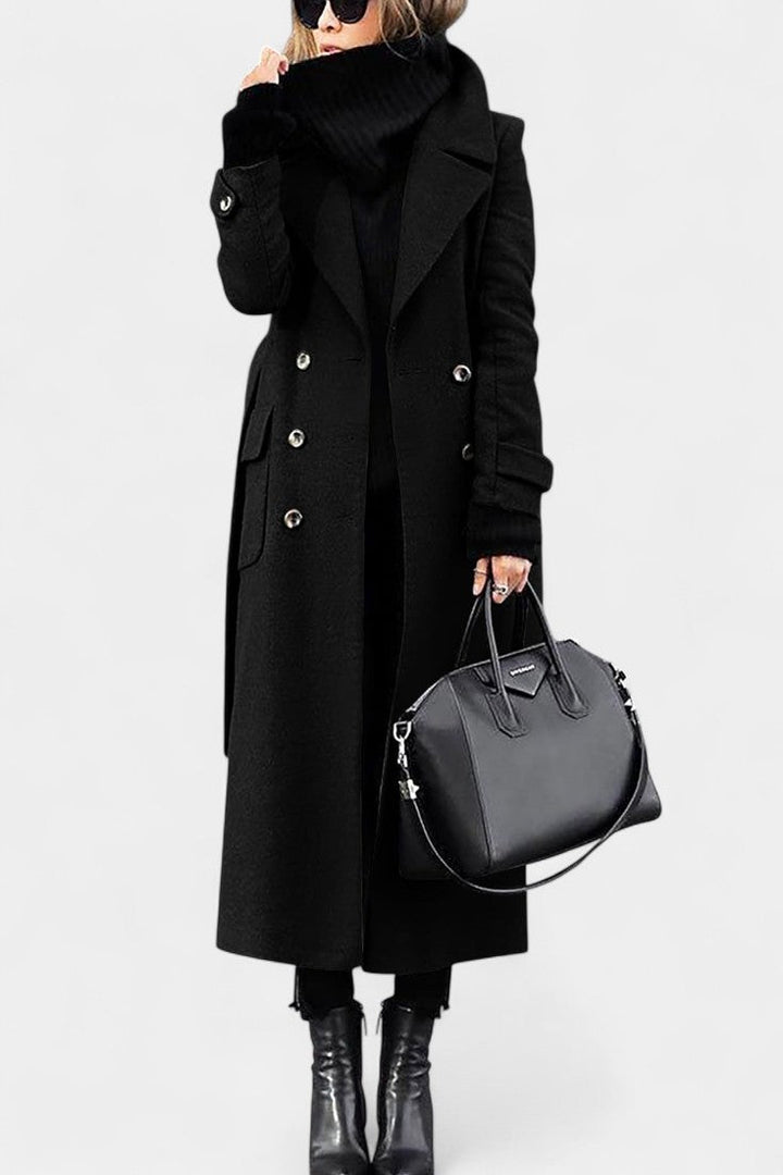 Elegant Double-Breasted Franka Long Wool Coat with Tailored Fit