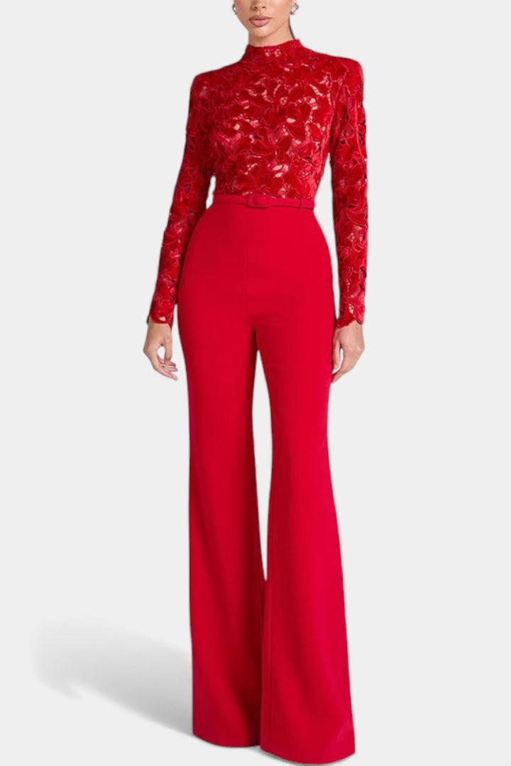 Flocked Lace High Neck Jumpsuit by Sima