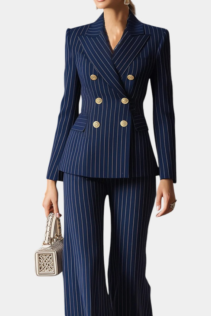 Chic Striped Double-Breasted Tailored Set - Mahé
