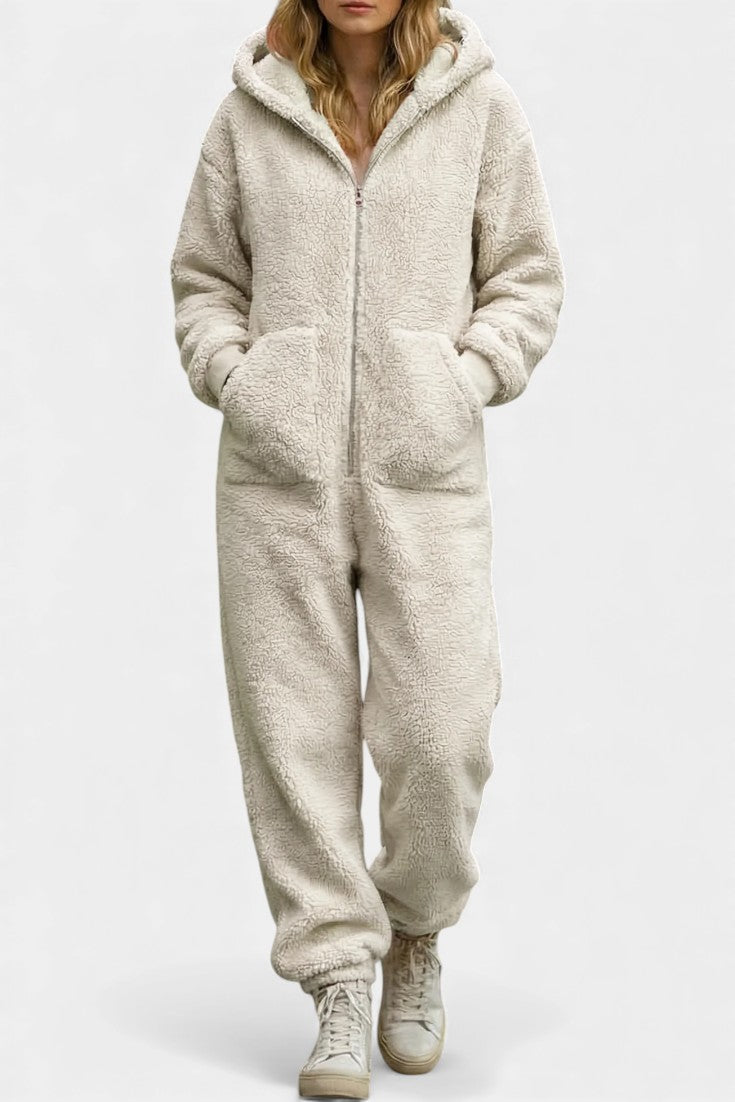 Emergence Zip-Up Hooded Plush Jumpsuit