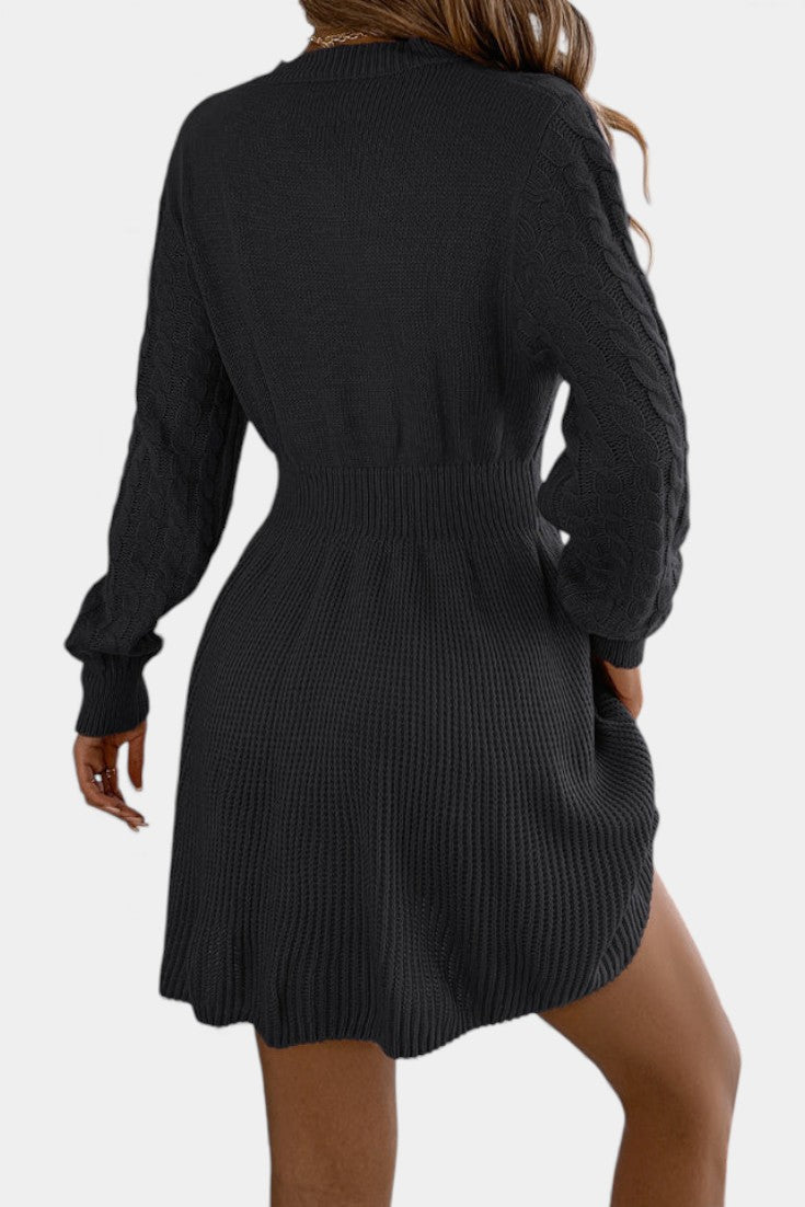 Césarine Mini Sweater Dress in Twisted Knit with Round Neck