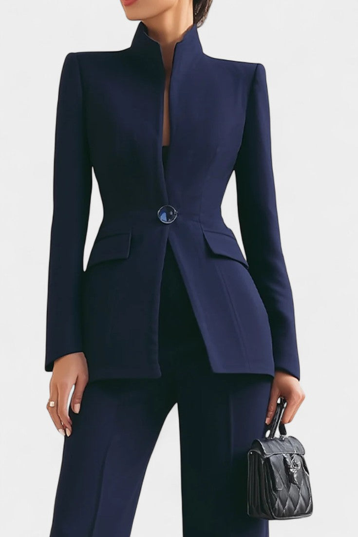 Elisabetta High-Collar Two-Piece Set with Wide-Leg Trousers