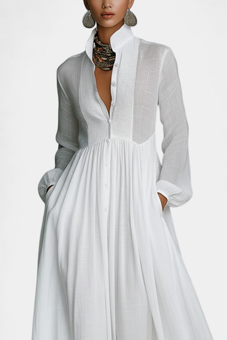 Marilou Long Minimalist Cotton Dress with Textured Finish