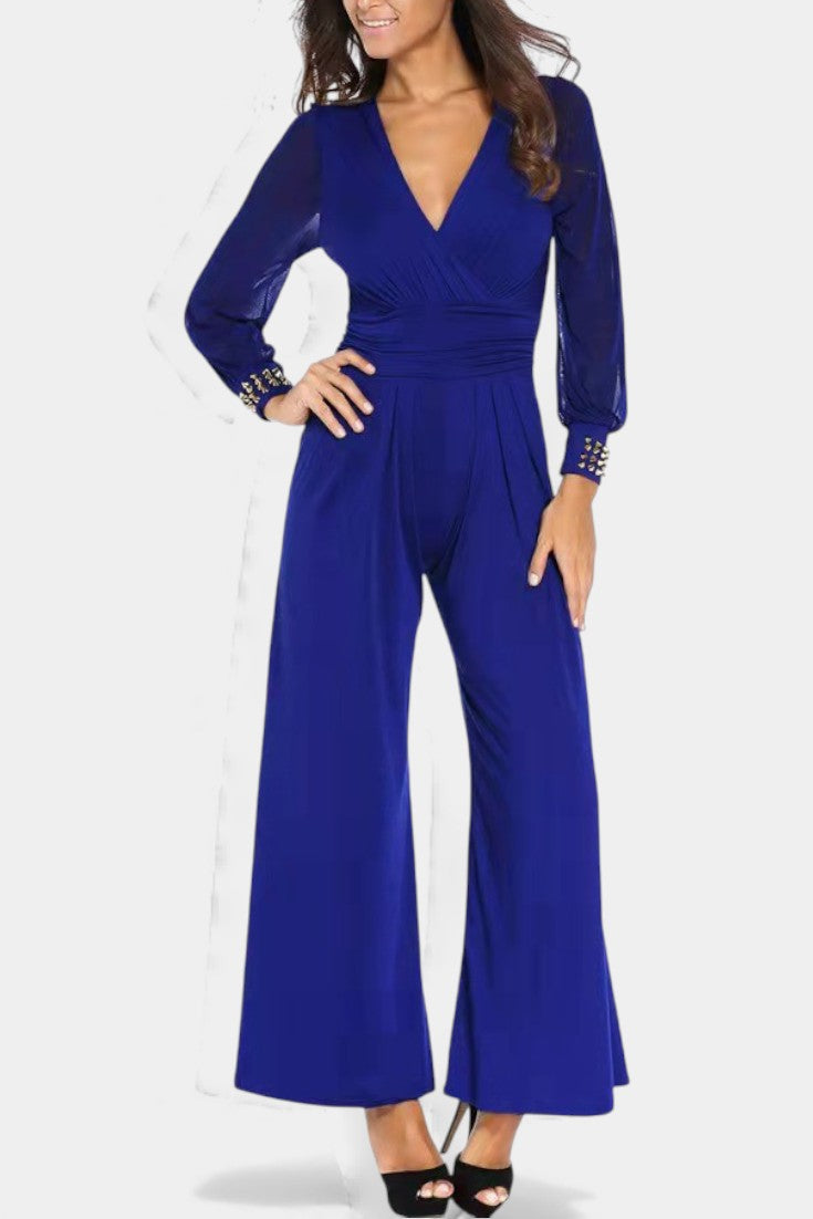 Élancia Chic Black Jumpsuit with Sheer Sleeves