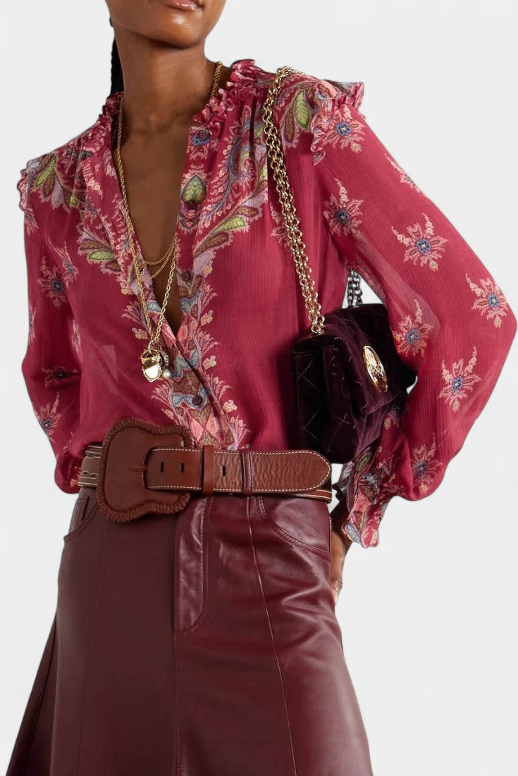 Bohemian Print Ruffled Chiffon Set by Amancia