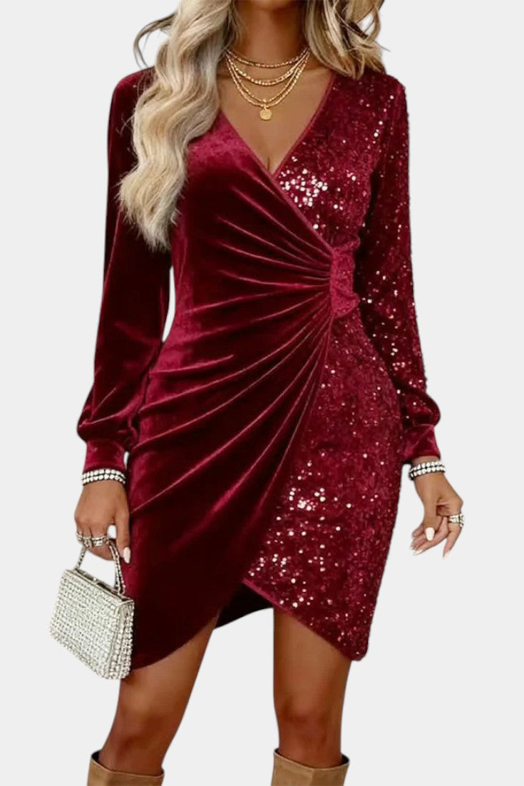 Taisila Crossed Neckline Sparkling Velvet Dress