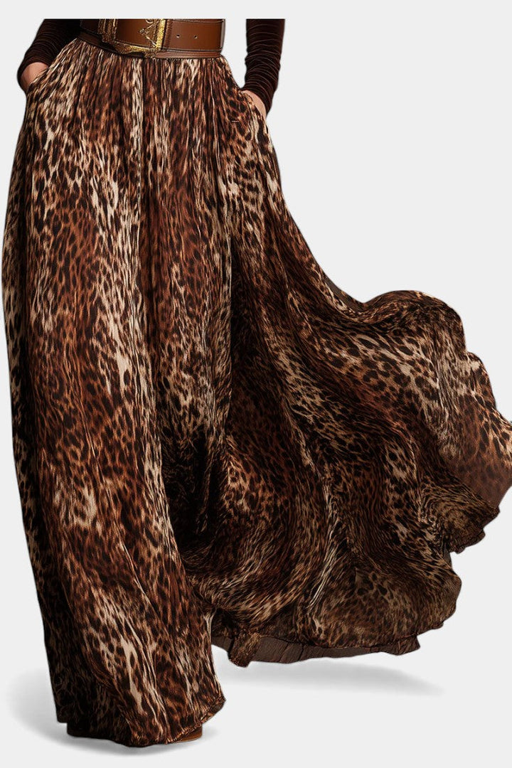 Chic Velvet Turtleneck Ensemble with Sophisticated Leopard Print Skirt