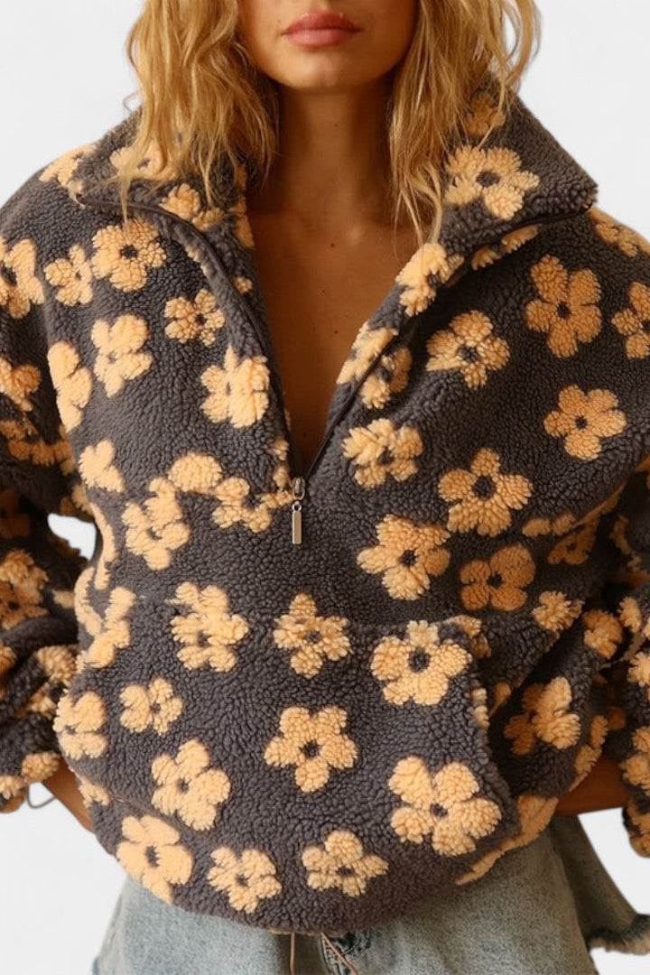 Boho Chic Nancy Floral Fleece Sweatshirt in Oversized Style