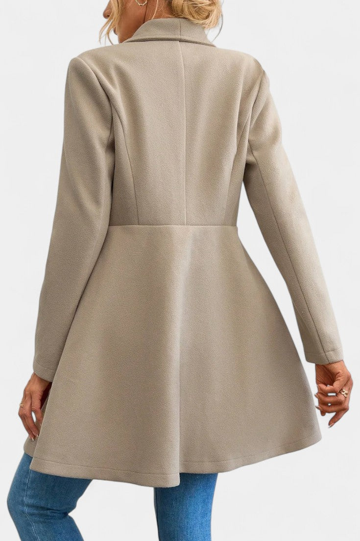 Floriane Double-Breasted Peplum Coat with Lapel