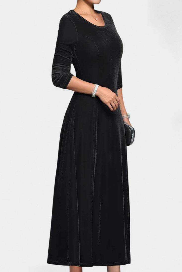Tiphaine Round Neck Long Sleeve Velvet Maxi Dress