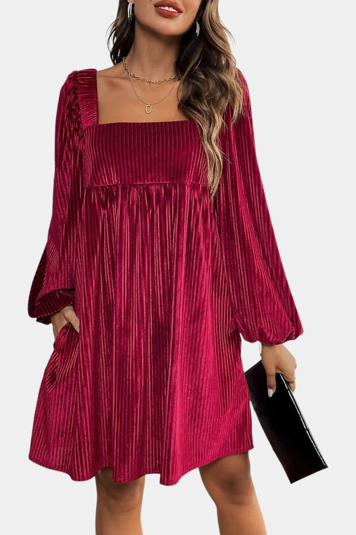 Pleated Velvet Midi Dress by Adrenia