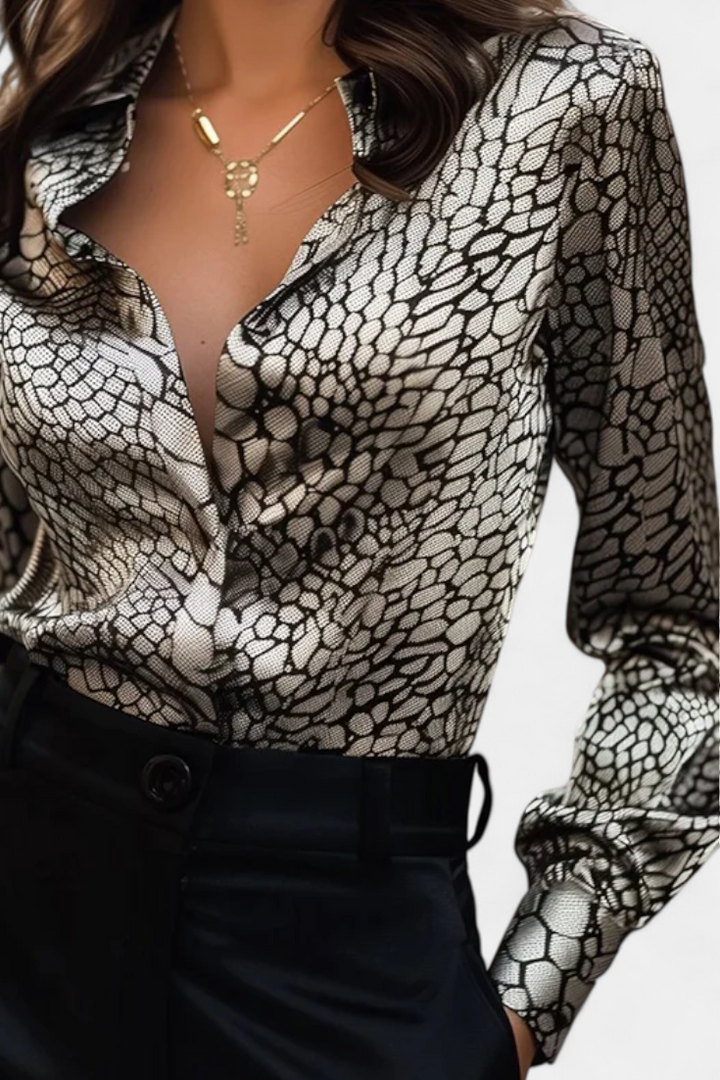Caspian Oversized Snake Print Blouse with Button Details