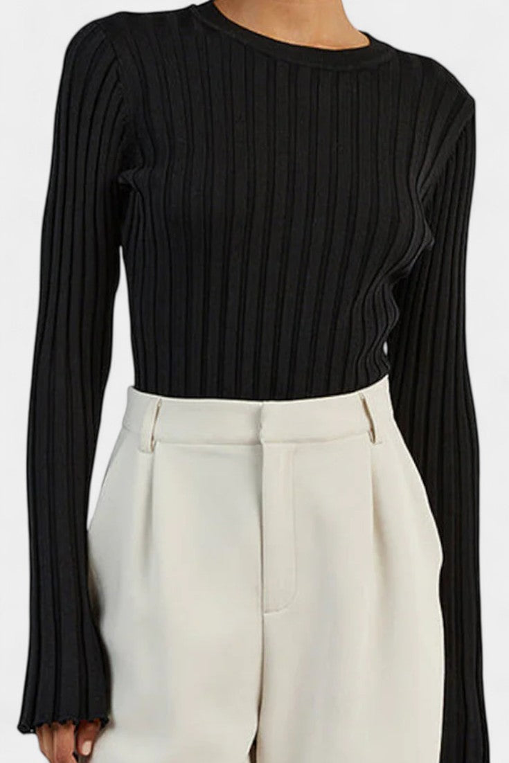 Annalou Isla Slim Fit Round Neck Top with Puff Sleeves