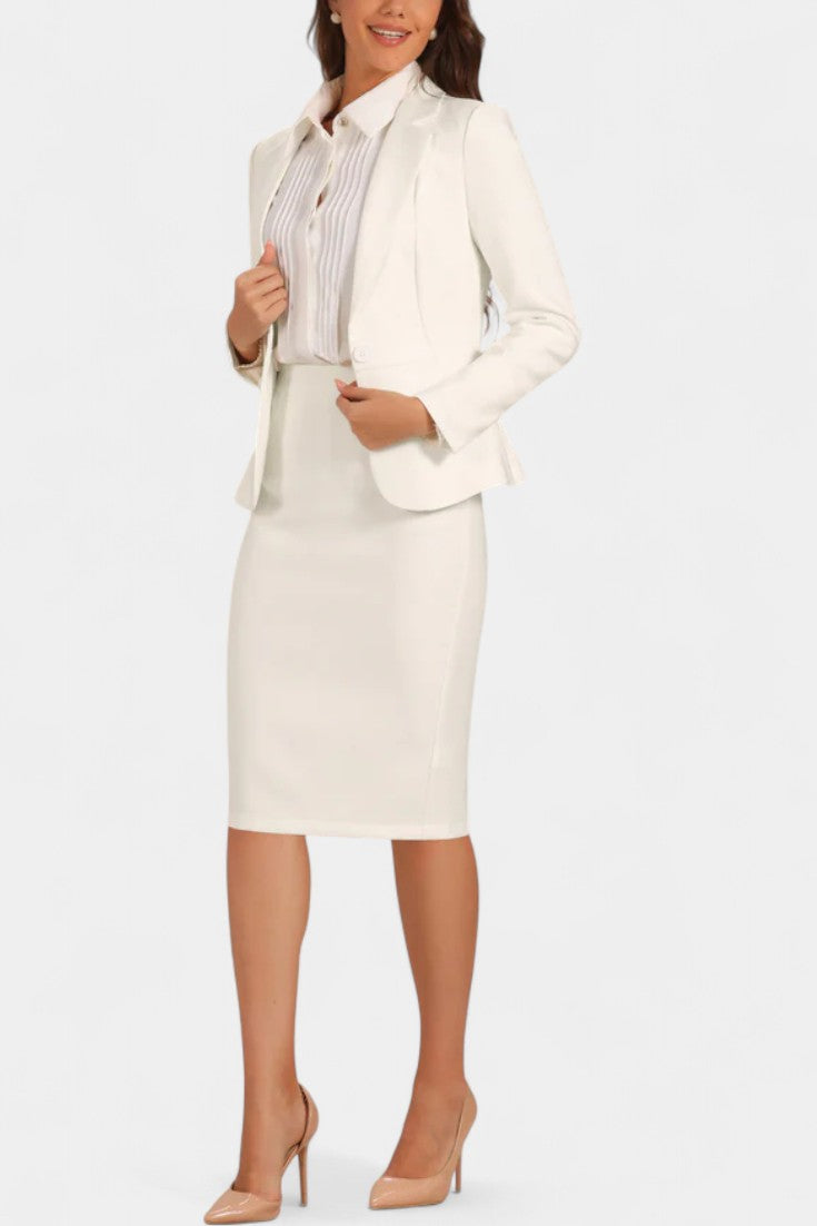 Komoren Chic Blazer and Pencil Skirt Ensemble with Notched Collar