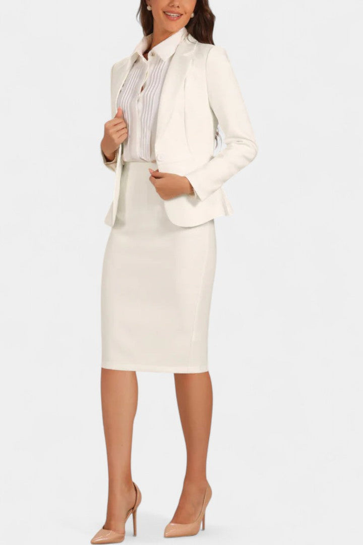 Komoren Chic Blazer and Pencil Skirt Ensemble with Notched Collar