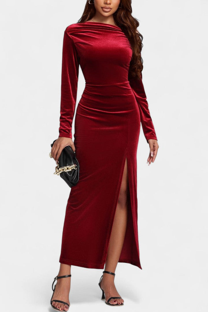Aimée Velvet Bodycon Maxi Dress with High Slit