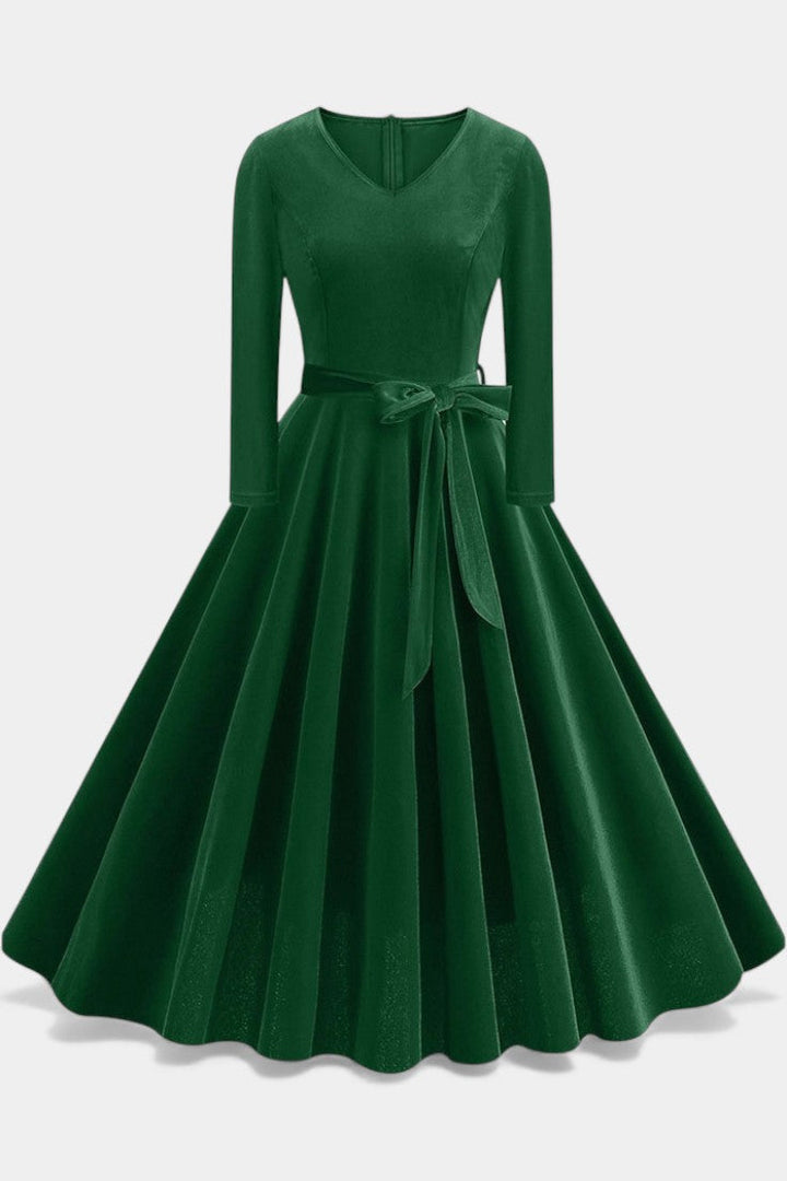 Almena V-Neck Midi Velvet Dress - Elegant and Perfect for Festive Occasions