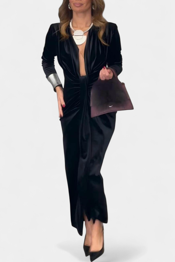 LaVerna Golden Robe with Deep V-Neckline and Front Slit