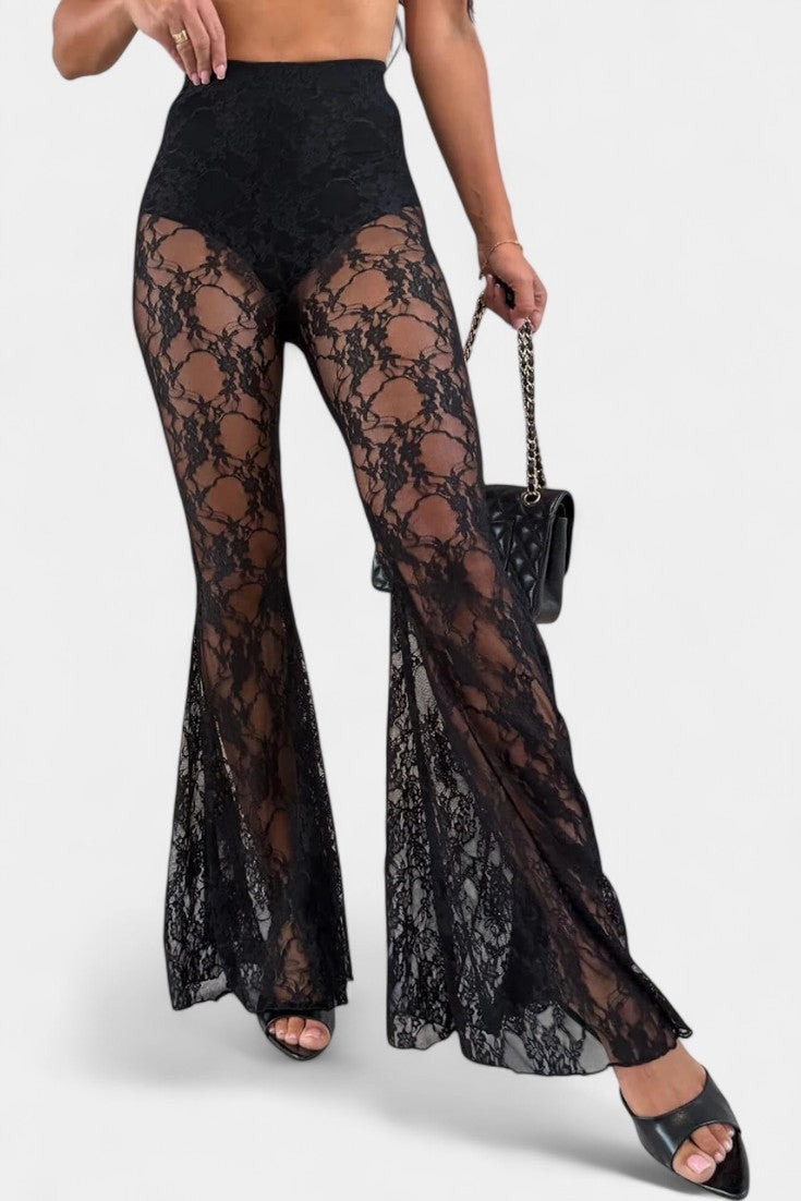 Demelza Set: Belted Blazer with Floral Lace Mermaid Trousers