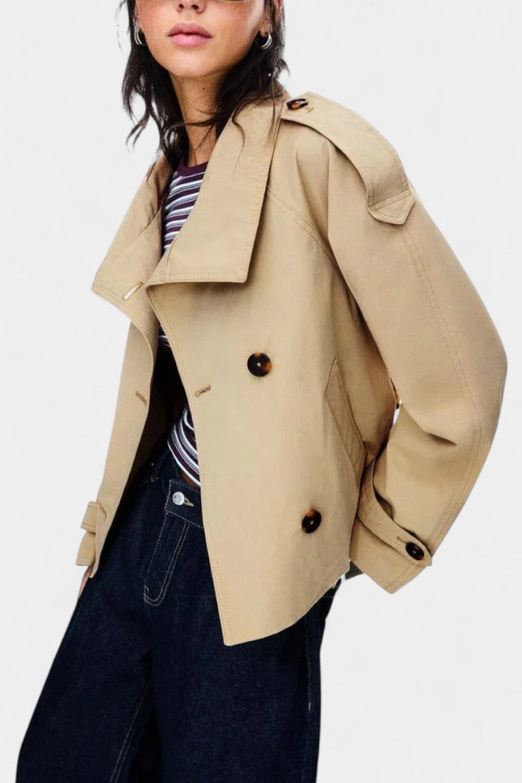 Roux High-Collar Trench Coat with Removable Belt