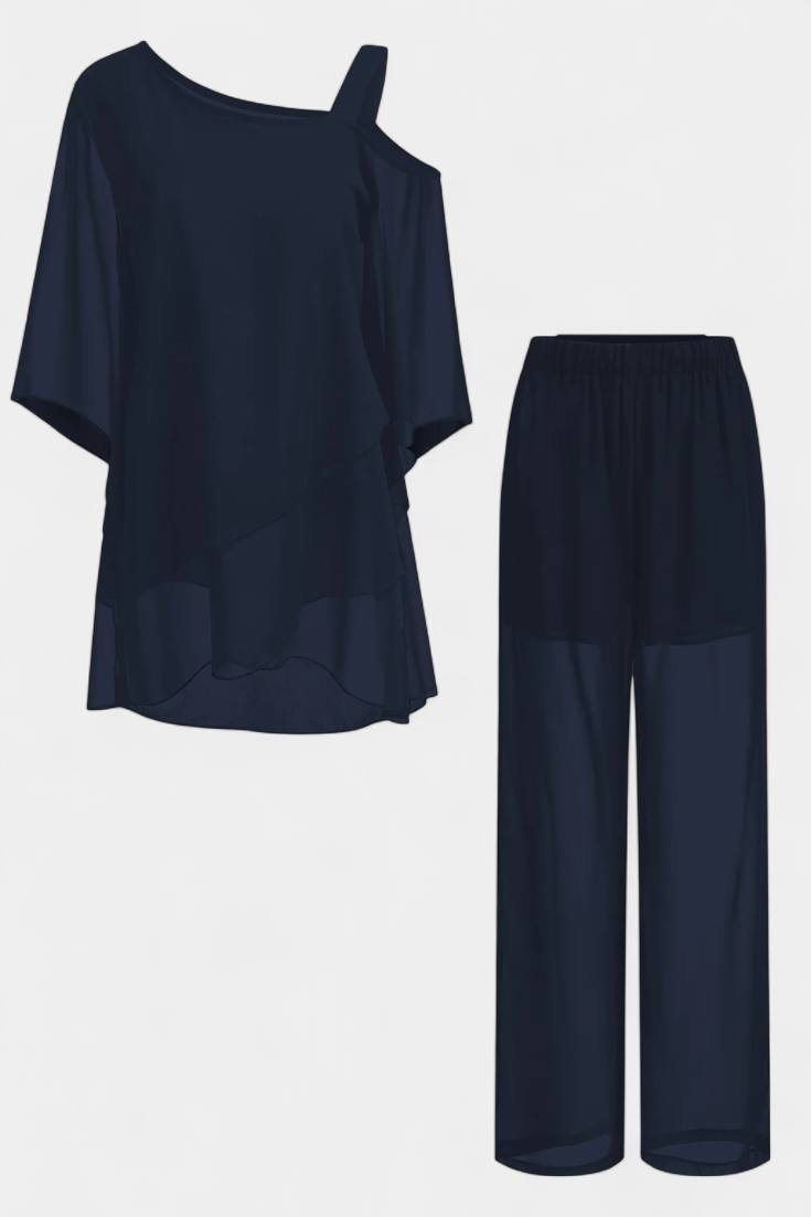 Flowy Off-Shoulder Two-Piece Kitty Set