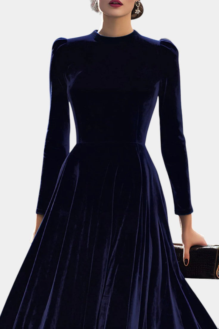 Zéliane Opulent Navy Blue Velvet Midi Dress
