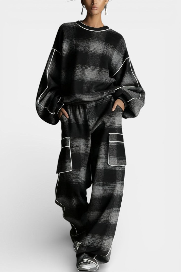 Oléna Urban Checkered Color-Block Ensemble