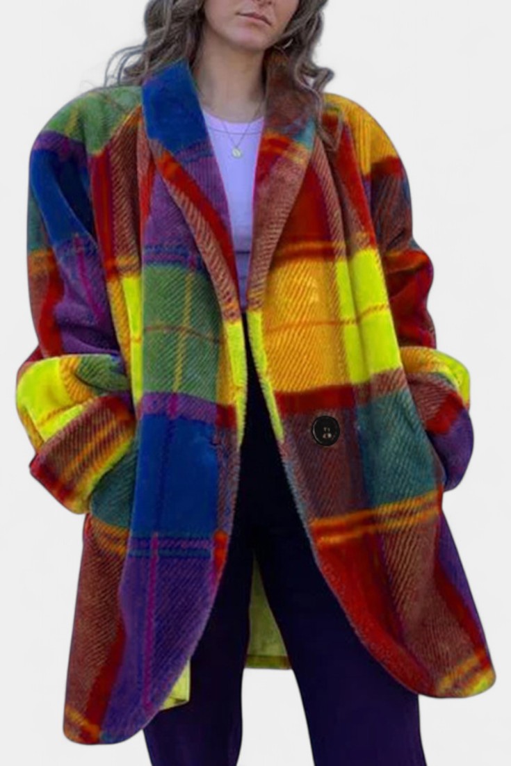 Classic Check Oversized Long Coat by Glazel