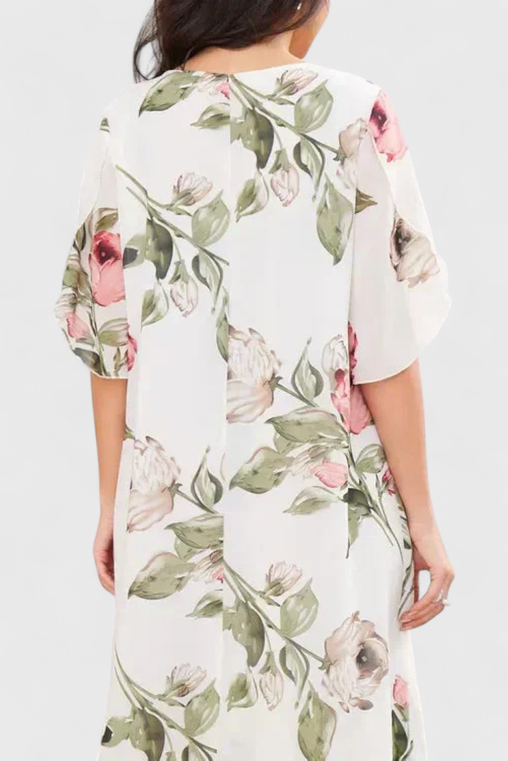 Tameka Floral Chiffon Dress with Crisscross Neckline