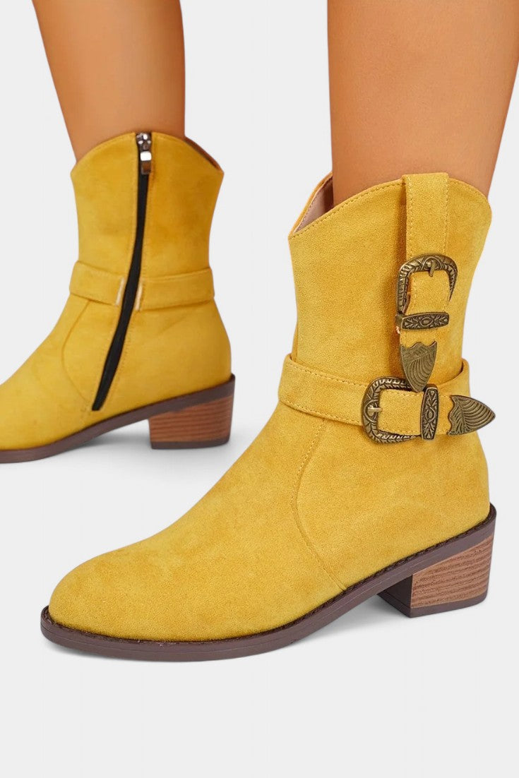 Western Style Suede Mesa Trail Boots with Metal Buckles