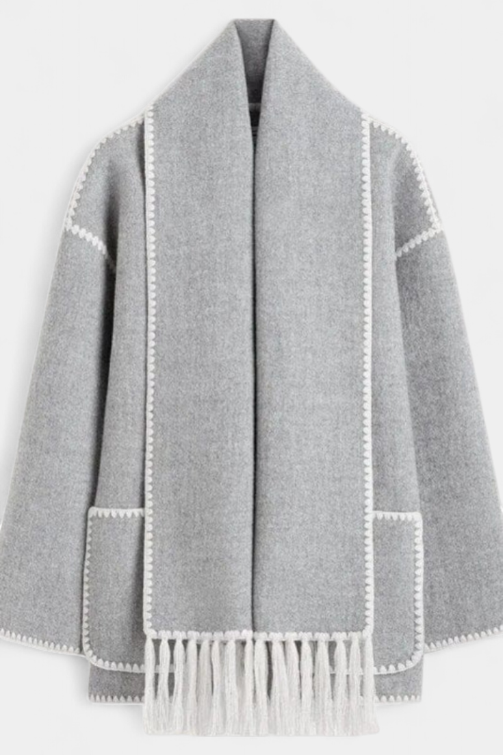 Pauline Coat Featuring Built-In Scarf and Elegant Flowing Design