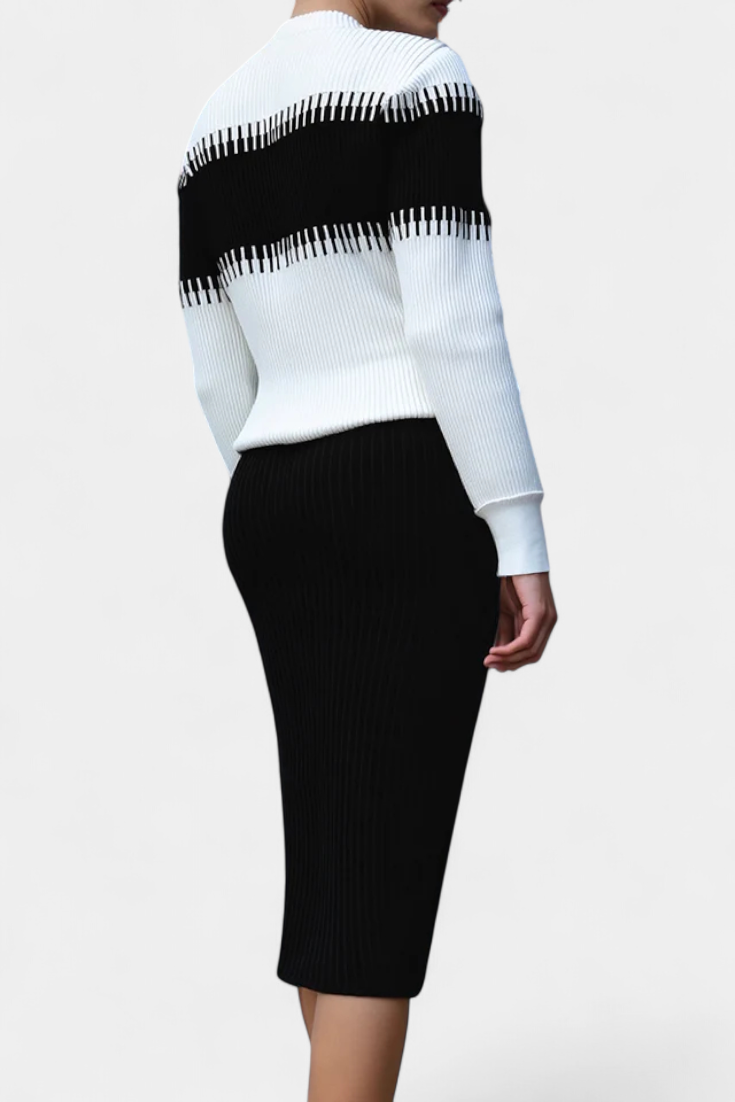 Sidonie Color-Block Knit Midi Dress with Long Sleeves