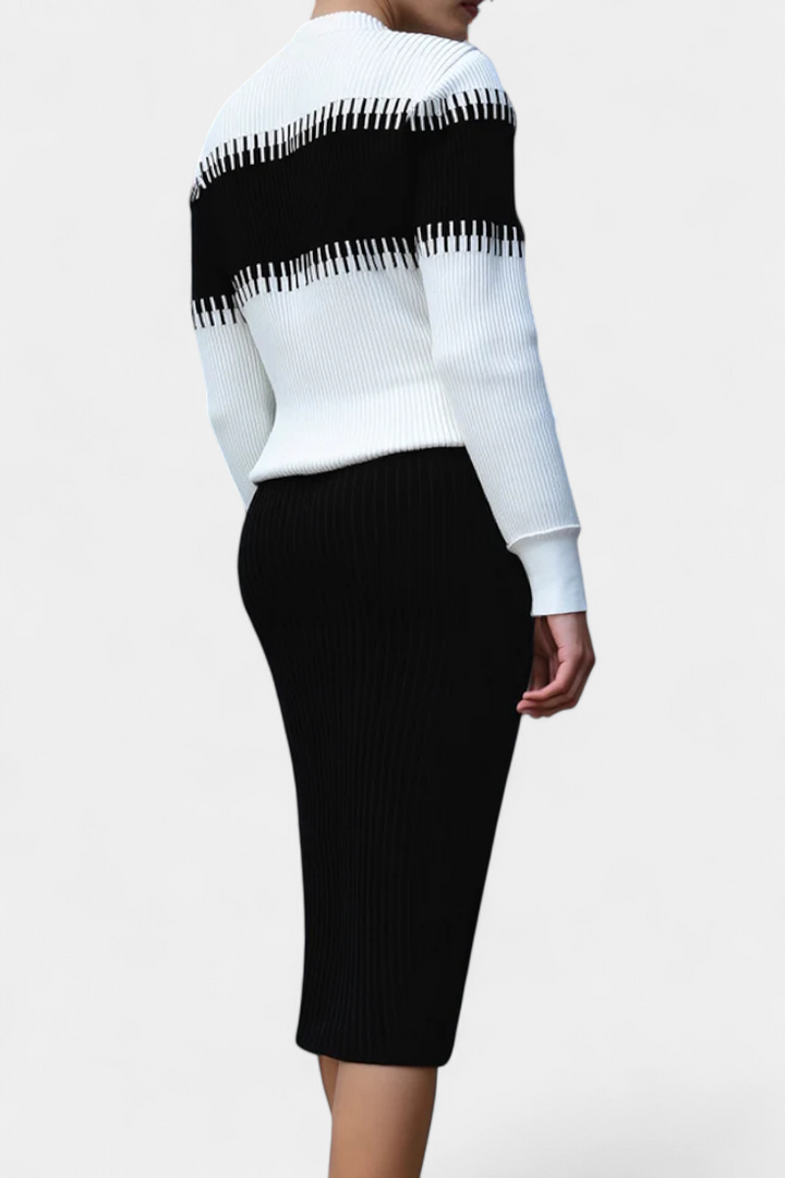 Sidonie Color-Block Knit Midi Dress with Long Sleeves