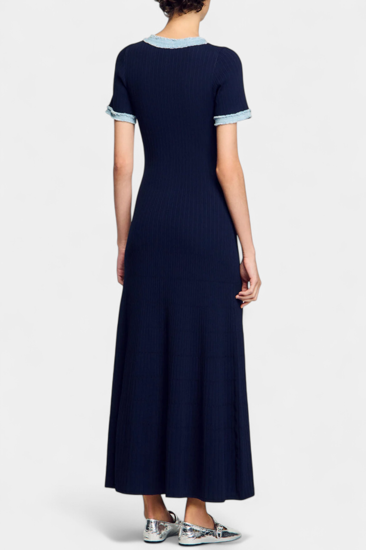 Alexia Knit Polo Dress with Open Collar and Button Accents