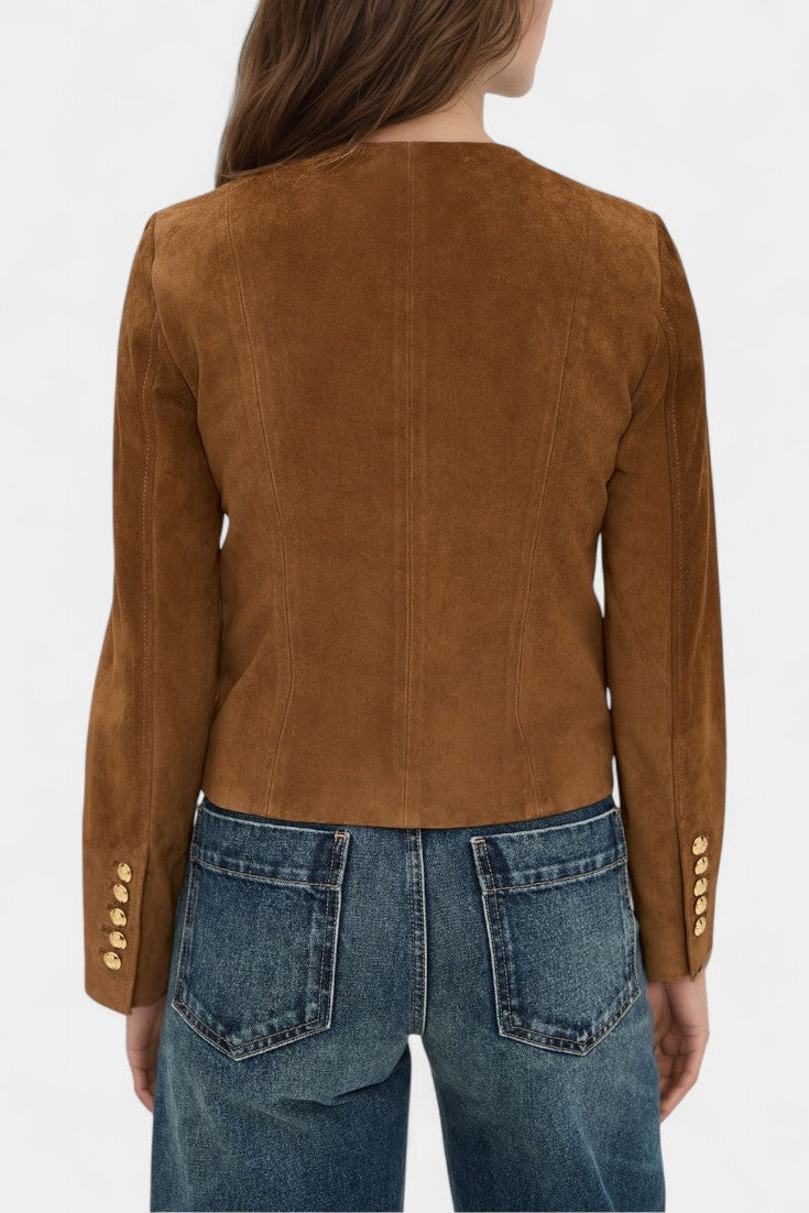 Brown Suede Double-Breasted Jacket by Saksia