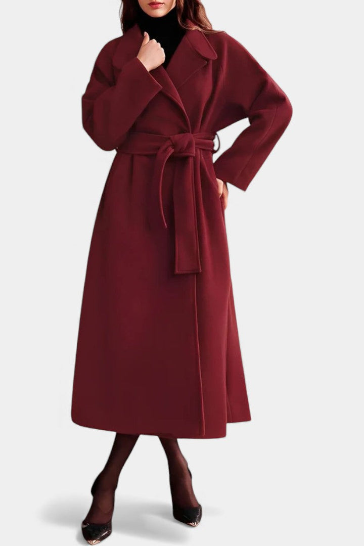Zyana Adjustable Collar Long Belted Coat