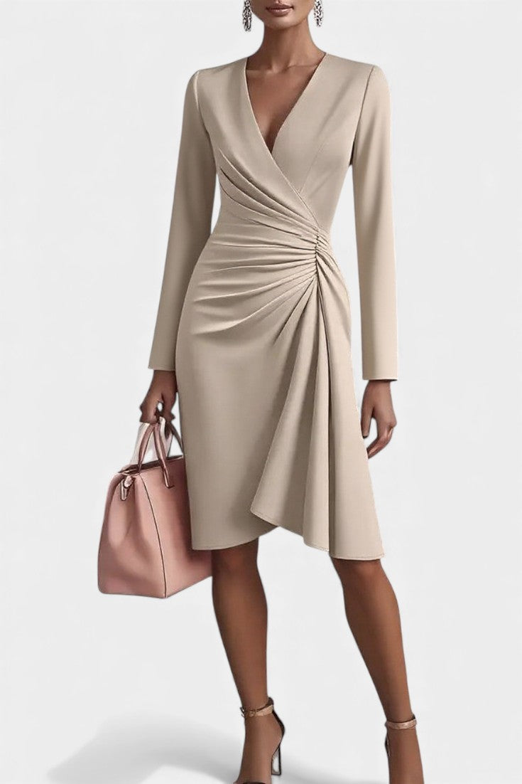Rixende V-Neck Pleated Office Dress