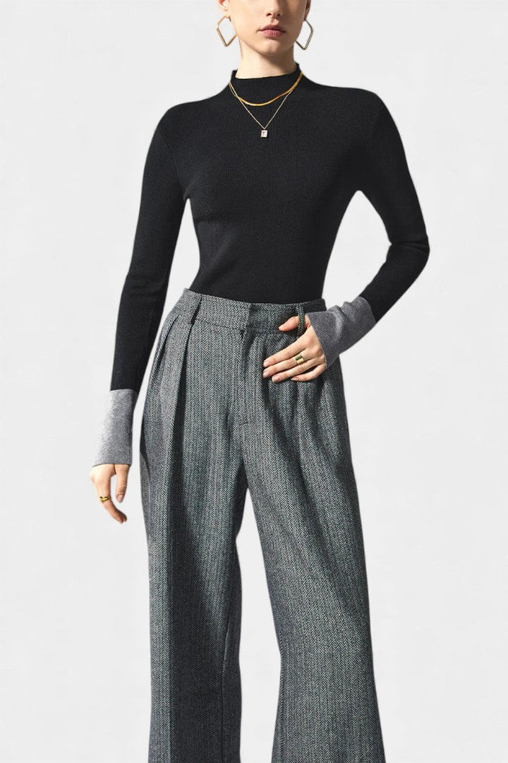 Maiwenn Long Sleeve Knit Top Featuring Contrasting Cuffs