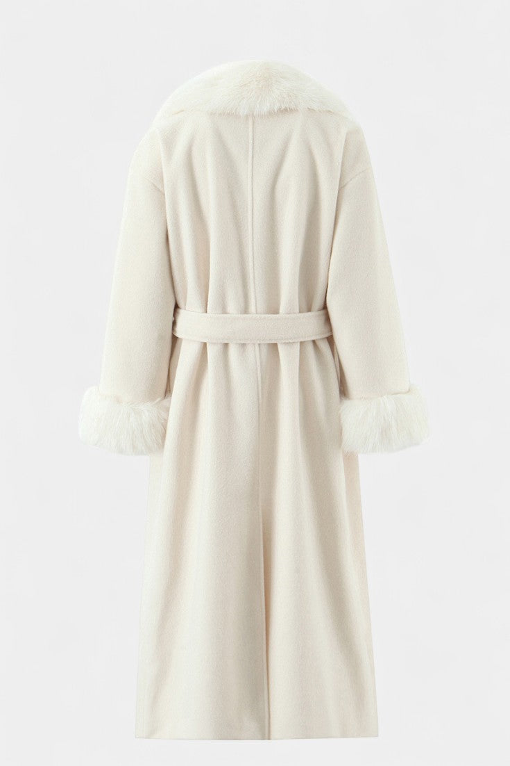 Lalie Long Coat with Faux Fur Trim and Belt