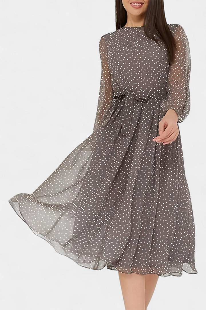 Polka Dot Puff Sleeve Midi Dress by Cymene