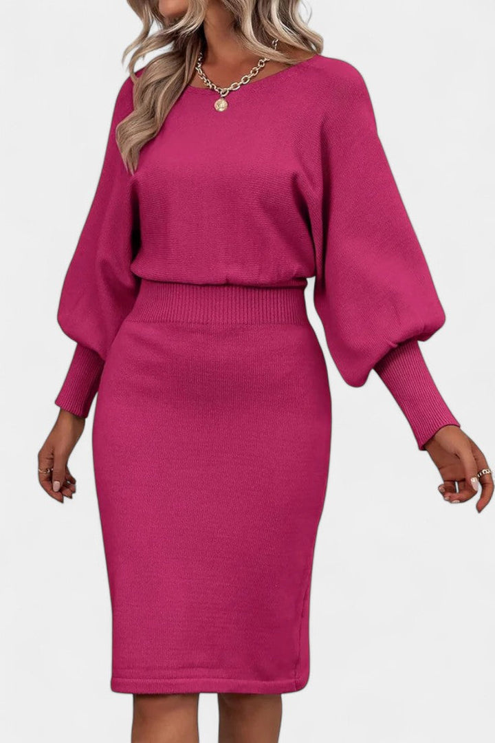 Abélise Long Sleeve Fitted Midi Knit Dress