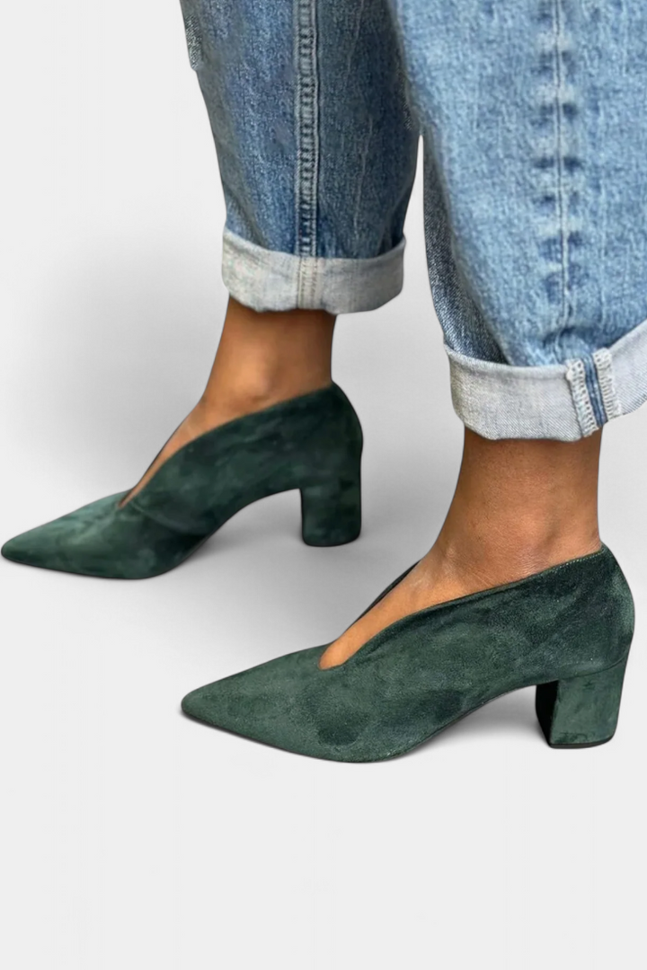 Timeless Elegance: Dark Green Hazel Thick Heels