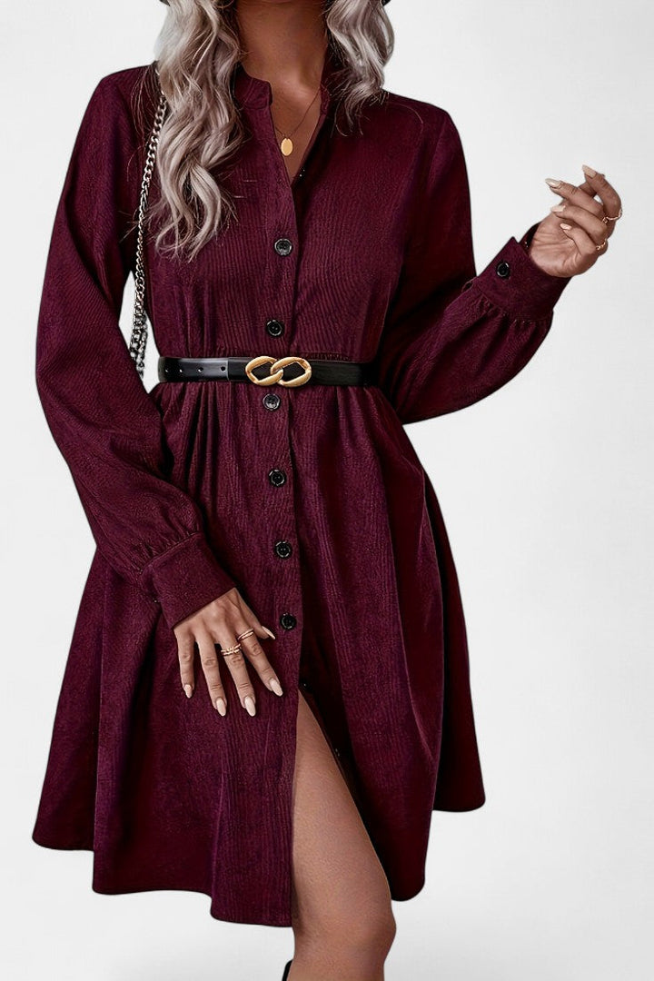 Zita High-Collared Midi Shirt Dress
