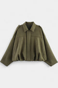 Monnie Suede Oversized Bomber Jacket with Structured Shoulders