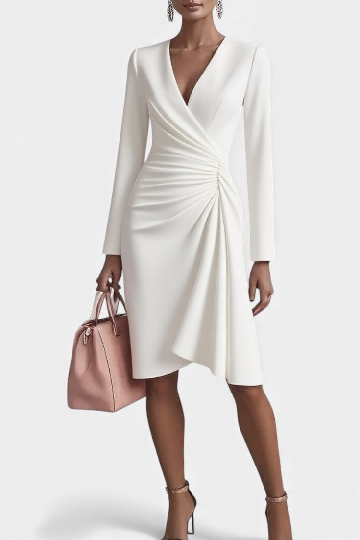 Rixende V-Neck Pleated Office Dress