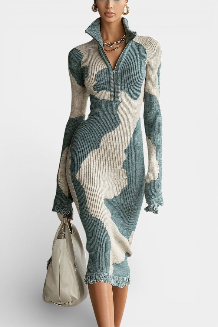 Kalinda Graphic Knit Midi Dress with Zip Collar