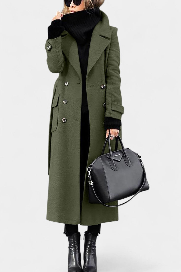 Elegant Double-Breasted Franka Long Wool Coat with Tailored Fit