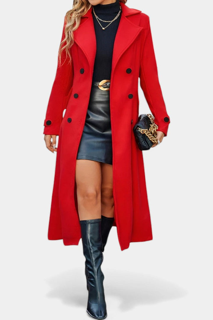 Naïssa Long Double-Breasted Coat with Notched Lapels