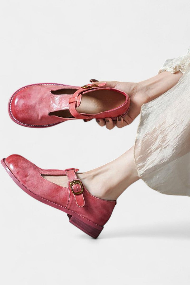 Handcrafted Leather Elsa Mary Janes with T-Strap Design